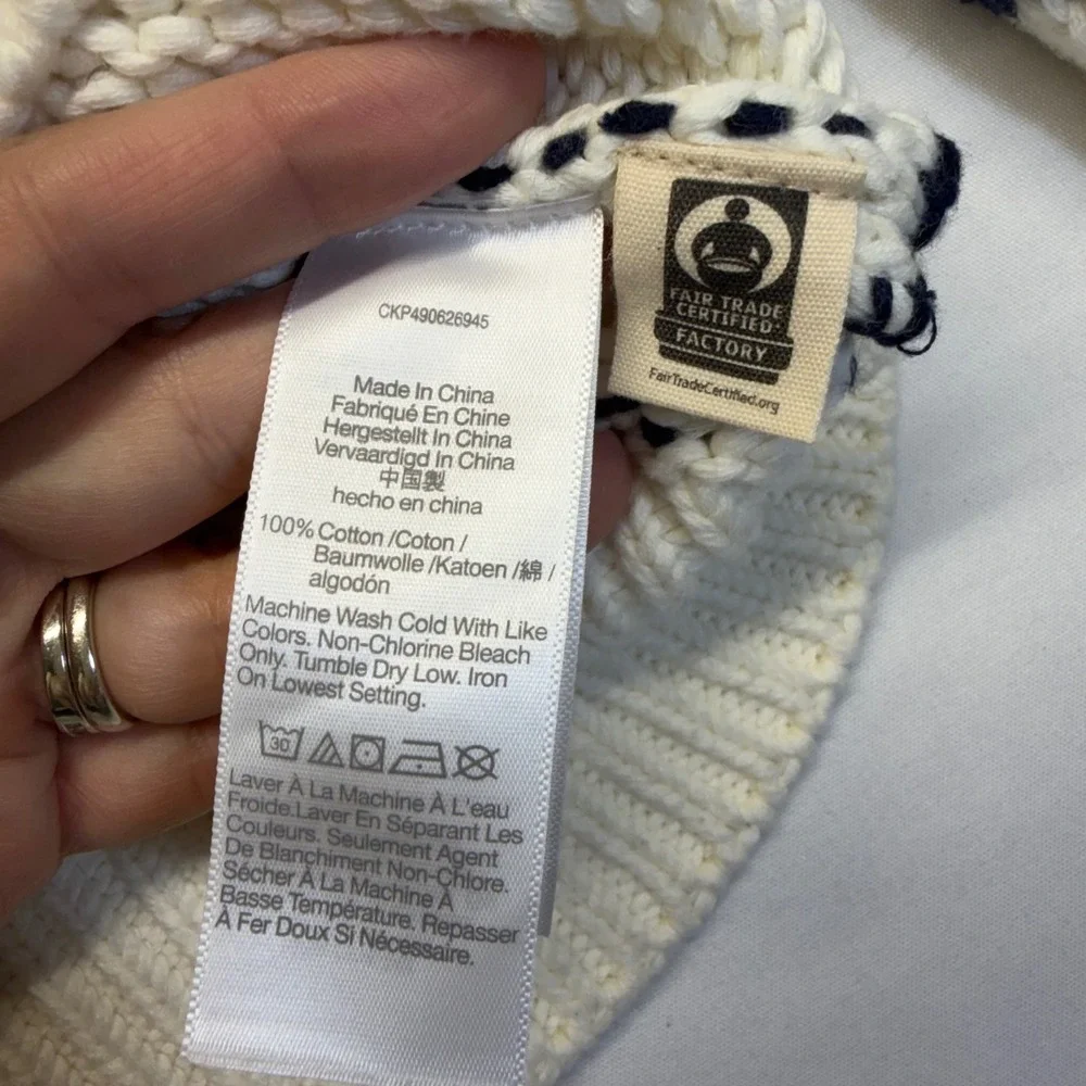 Madewell Textured Cotton Crewneck Sweater Stripe Ivory Navy XS Coastal FA24 - Picture 7 of 10